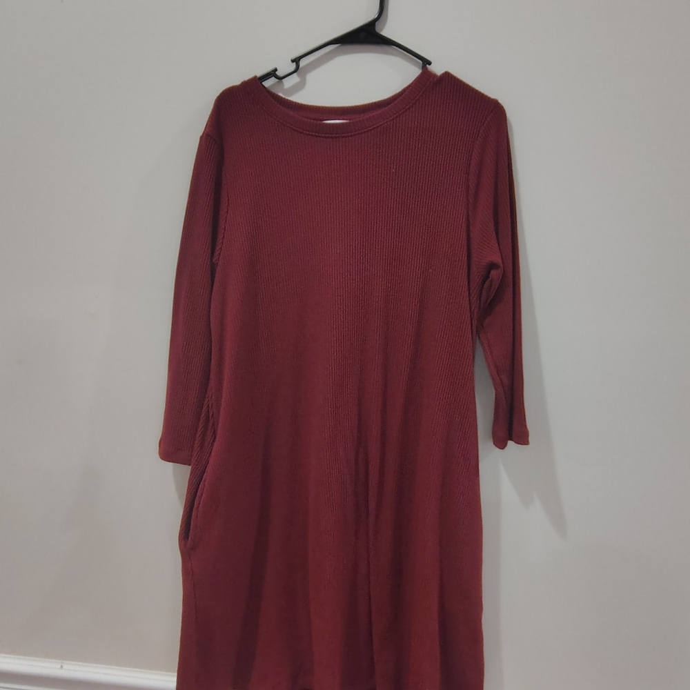 Time and Tru Long Sleeve Dress in Deep Red